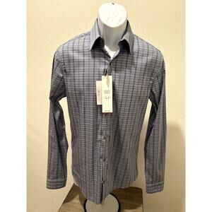 Calvin Klein Mens Extra Sim Fit Shirt Small Blue Plaid Stain Shield Wrinkle Free